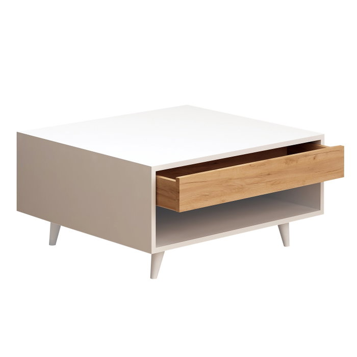 Hanah Home Mesa de Centro de 2 Niveles en Roble y Blanco con Cajón